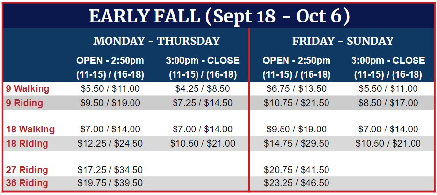 EARLY FALL - Sept 18th to Oct 6th