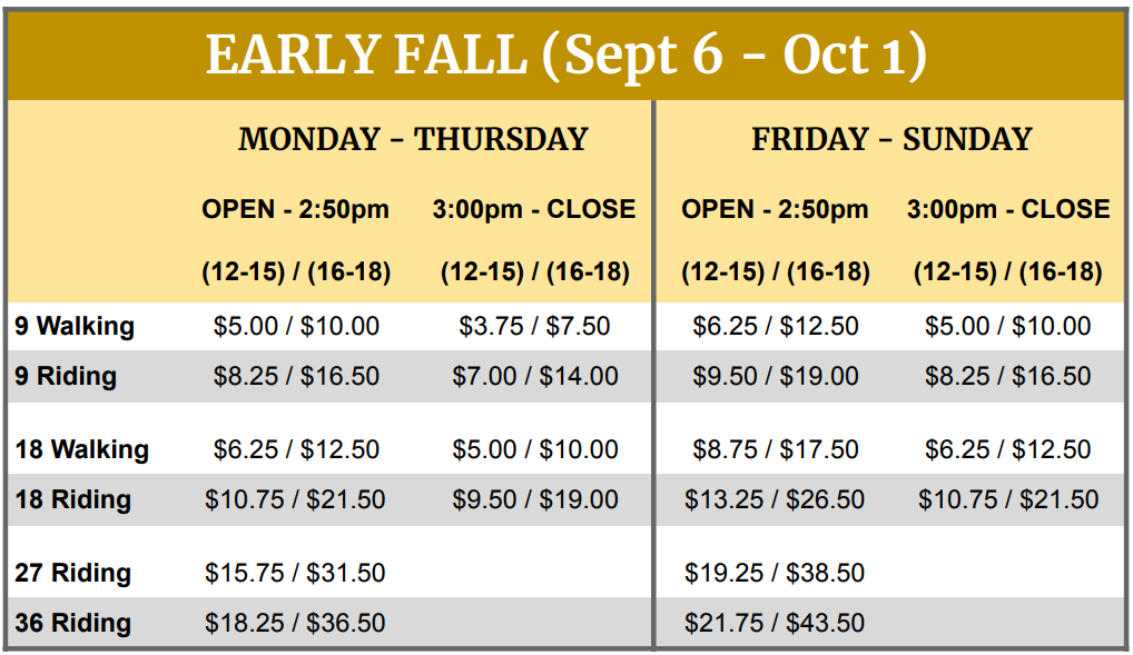 Junior Early Fall Rates