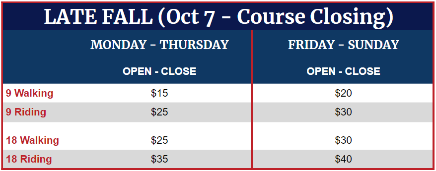 LATE FALL - Oct 7 to Course Closing
